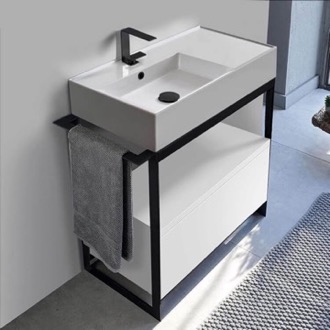 Console Bathroom Vanity Console Sink Vanity With Ceramic Sink and Glossy White Drawer Scarabeo 5115-SOL1-01